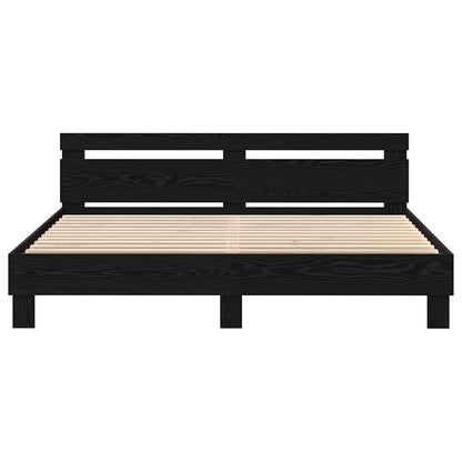 Bed Frame with LED Black Oak 200 x 200 cm Engineered Wood
