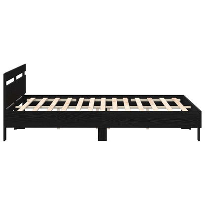 Bed Frame with LED Black Oak 200 x 200 cm Engineered Wood