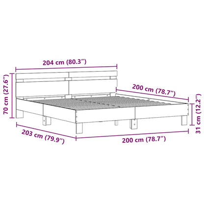 Bed Frame with LED Black Oak 200 x 200 cm Engineered Wood