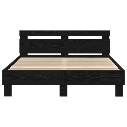 Bed Frame with LED Black Oak 150 x 200 cm Engineered Wood