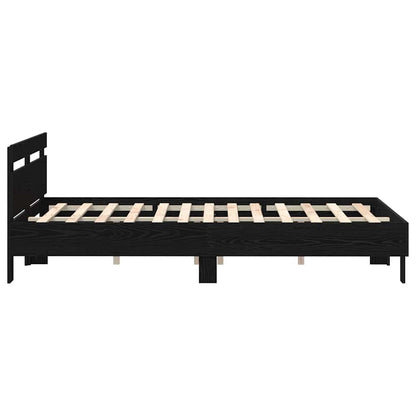Bed Frame with LED Black Oak 150 x 200 cm Engineered Wood