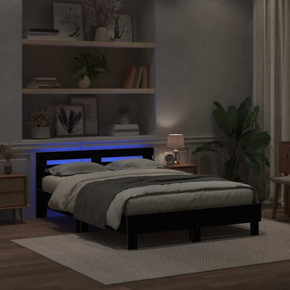 Bed Frame with LED Black Oak 140 x 190 cm Engineered Wood