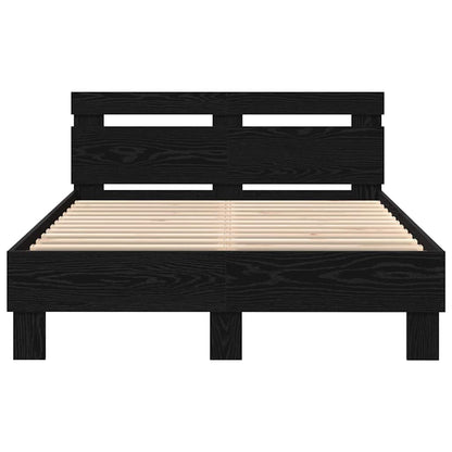 Bed Frame with LED Black Oak 135 x 190 cm Engineered Wood