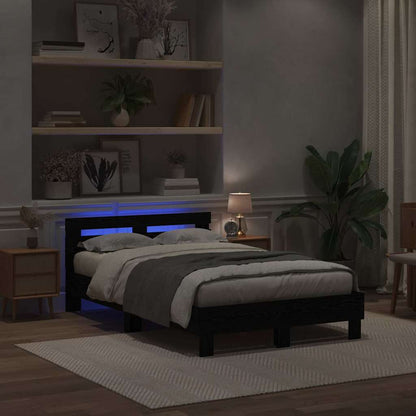 Bed Frame with LED Black Oak 120 x 190 cm Engineered Wood