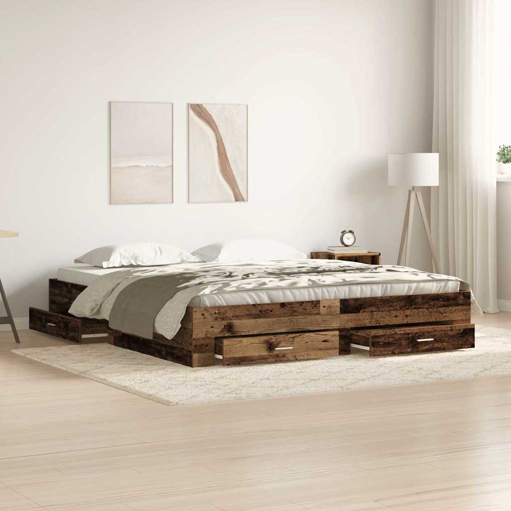 Bed Frame with Drawer Old Wood 180 x 200 cm Engineered Wood