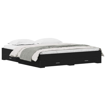 Bed Frame with Drawer Black Oak 180 x 200 cm Engineered Wood