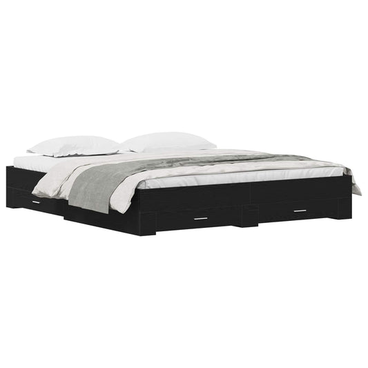 Bed Frame with Drawer Black Oak 180 x 200 cm Engineered Wood