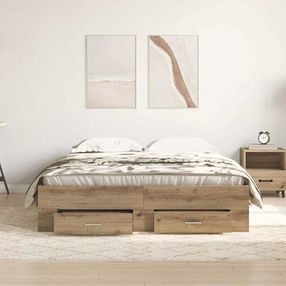 Bed Frame with Drawer Artisan Oak 140 x 200 cm Engineered Wood