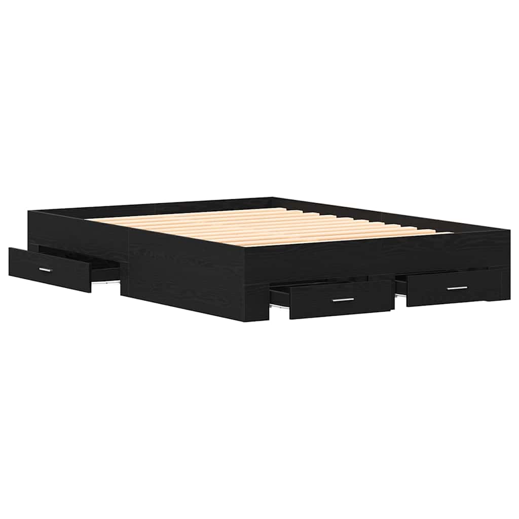 Bed Frame with Drawer Black Oak 140 x 200 cm Engineered Wood