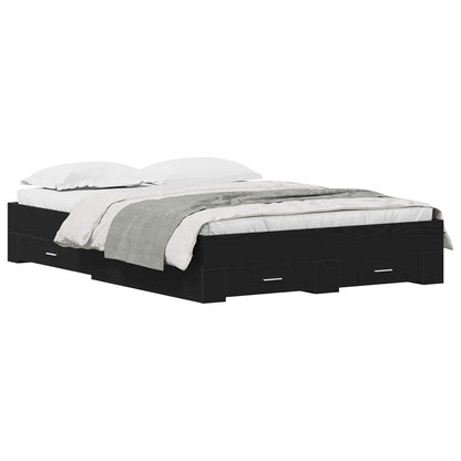 Bed Frame with Drawer Black Oak 140 x 190 cm Engineered Wood
