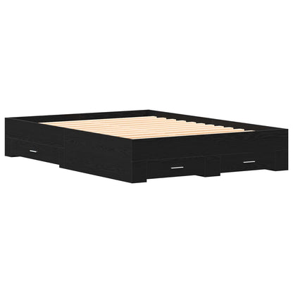 Bed Frame with Drawer Black Oak 140 x 190 cm Engineered Wood