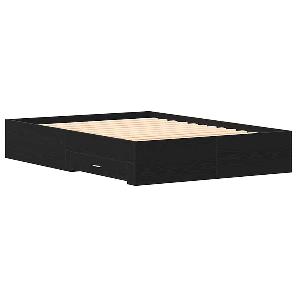 Bed Frame with Drawer Black Oak 140 x 190 cm Engineered Wood