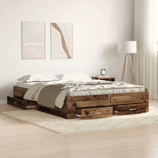 Bed Frame with Drawer Old Wood 135 x 190 cm Engineered Wood