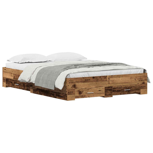Bed Frame with Drawer Old Wood 135 x 190 cm Engineered Wood