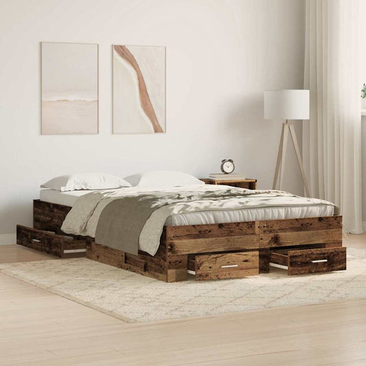 Bed Frame with Drawer Old Wood 120 x 190 cm Engineered Wood