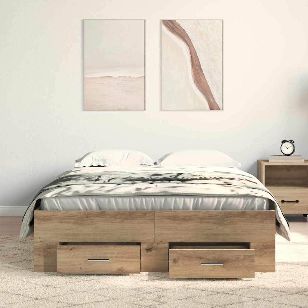 Bed Frame with Drawer Artisan Oak 120 x 190 cm Engineered Wood