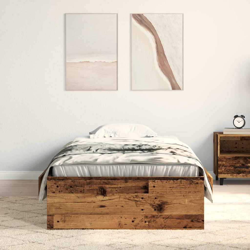 Bed Frame with Drawer Old Wood 100 x 200 cm Engineered Wood