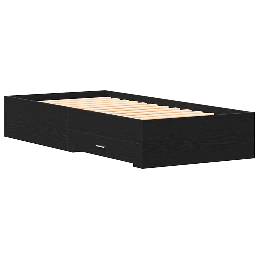 Bed Frame with Drawer Black Oak 100 x 200 cm Engineered Wood