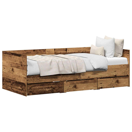 Daybed with Drawer Old Wood 90 x 190 cm Engineered Wood
