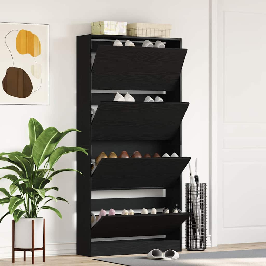 Shoe Cabinet Black Oak 80 x 21 x 163.5 cm Engineered Wood