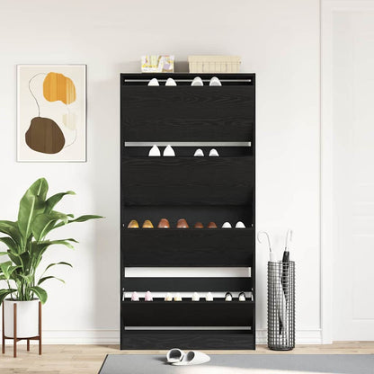 Shoe Cabinet Black Oak 80 x 21 x 163.5 cm Engineered Wood