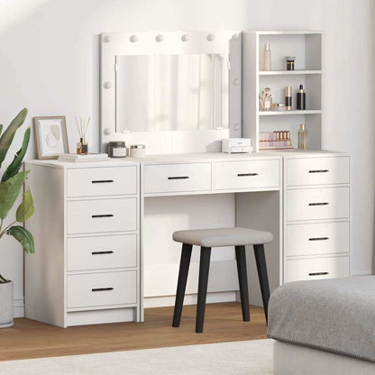Dressing Table with Mirror Lights 3 pcs White Engineered Wood