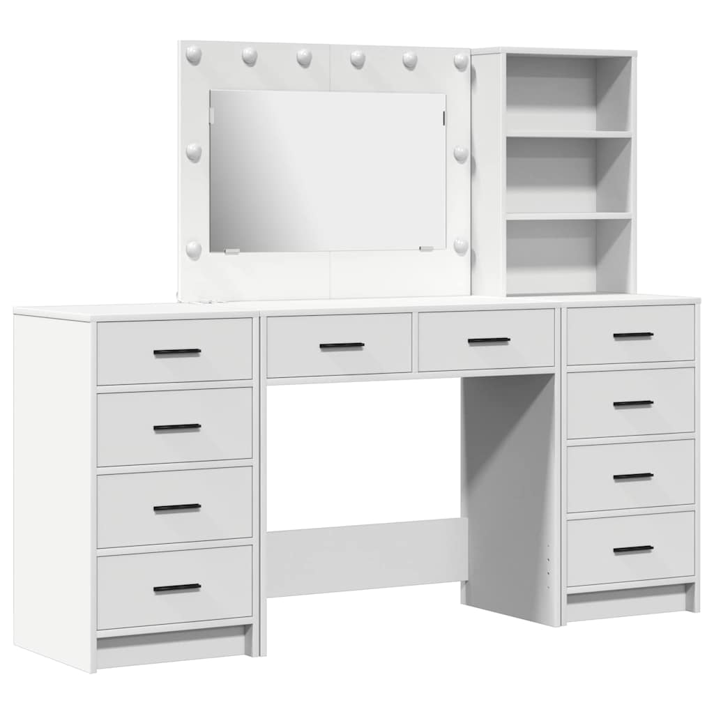 Dressing Table with Mirror Lights 3 pcs White Engineered Wood