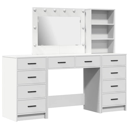 Dressing Table with Mirror Lights 3 pcs White Engineered Wood
