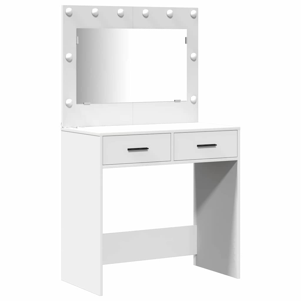 Dressing Table with Mirror Lights 3 pcs White Engineered Wood
