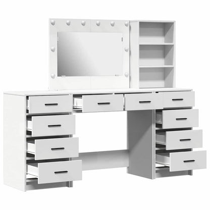 Dressing Table with Mirror Lights 3 pcs White Engineered Wood