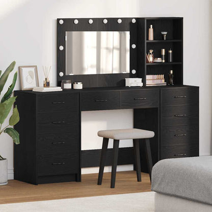 Dressing Table with Drawer 3 pcs Black Oak Engineered Wood