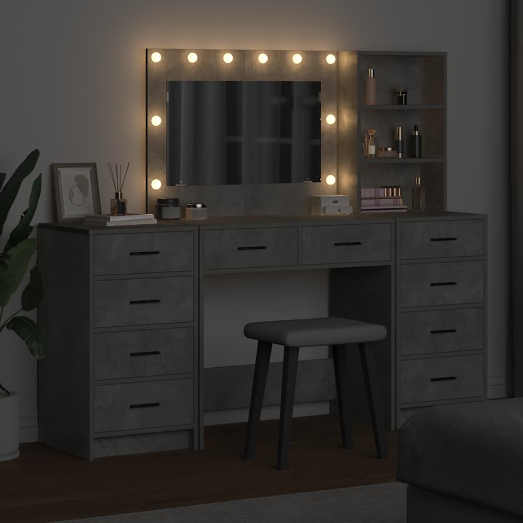 Dressing Table with Drawer 3 pcs Concrete Grey Engineered Wood