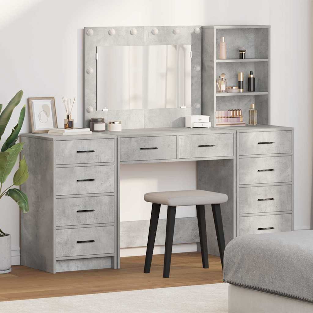 Dressing Table with Drawer 3 pcs Concrete Grey Engineered Wood
