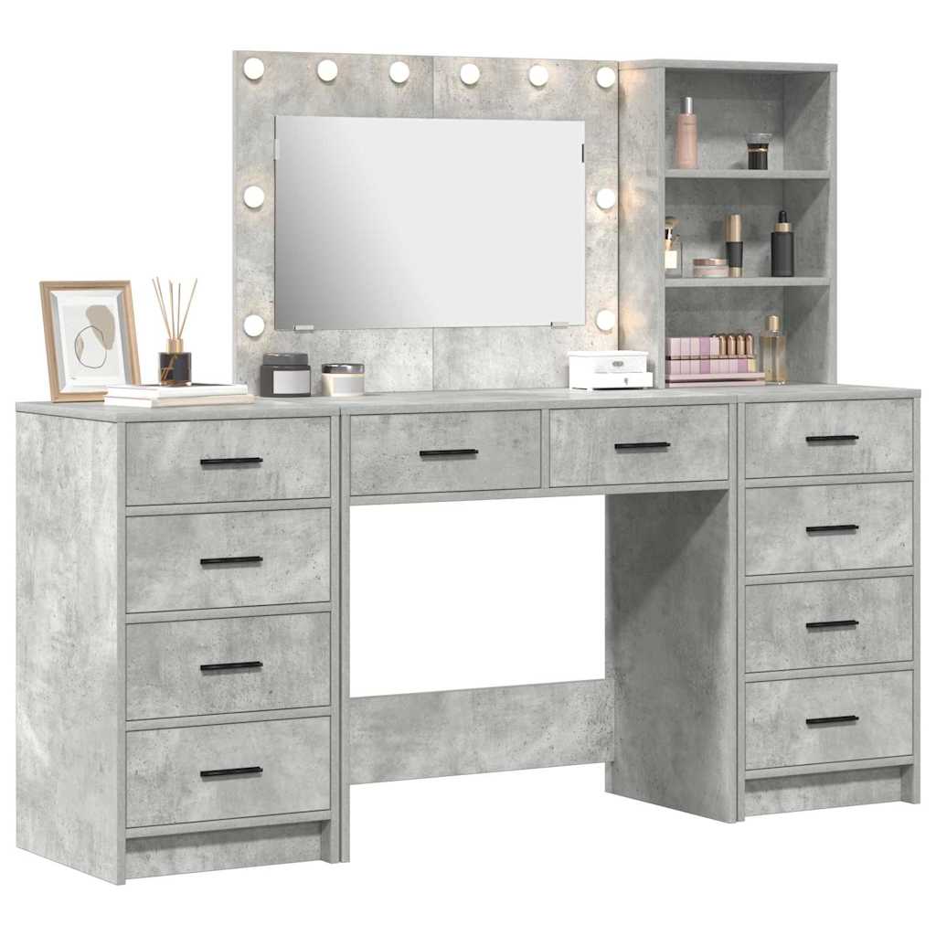 Dressing Table with Drawer 3 pcs Concrete Grey Engineered Wood