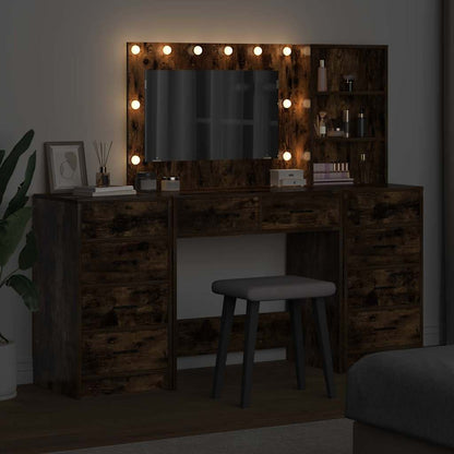 Dressing Table with Drawer 3 pcs Smoked Oak Engineered Wood