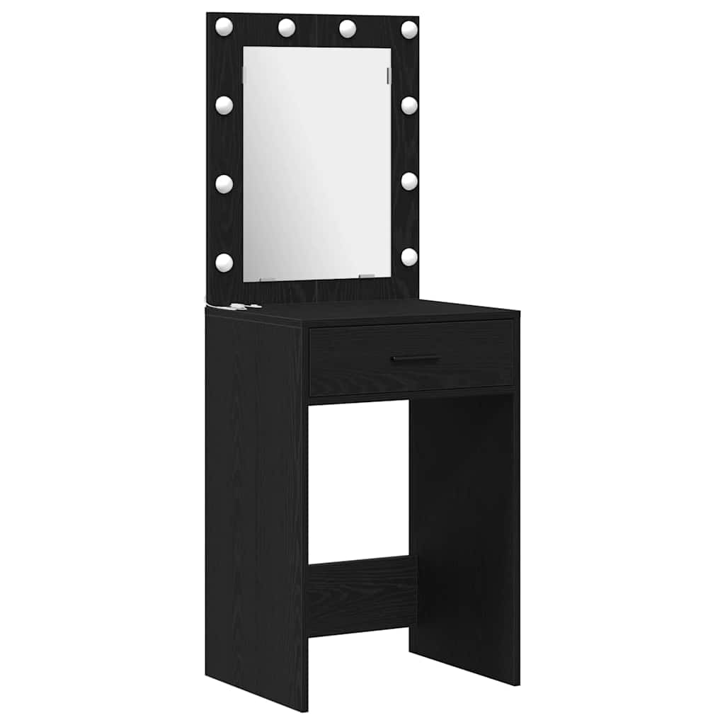 Dressing Table with Mirror Lights 3 pcs Black Engineered wood