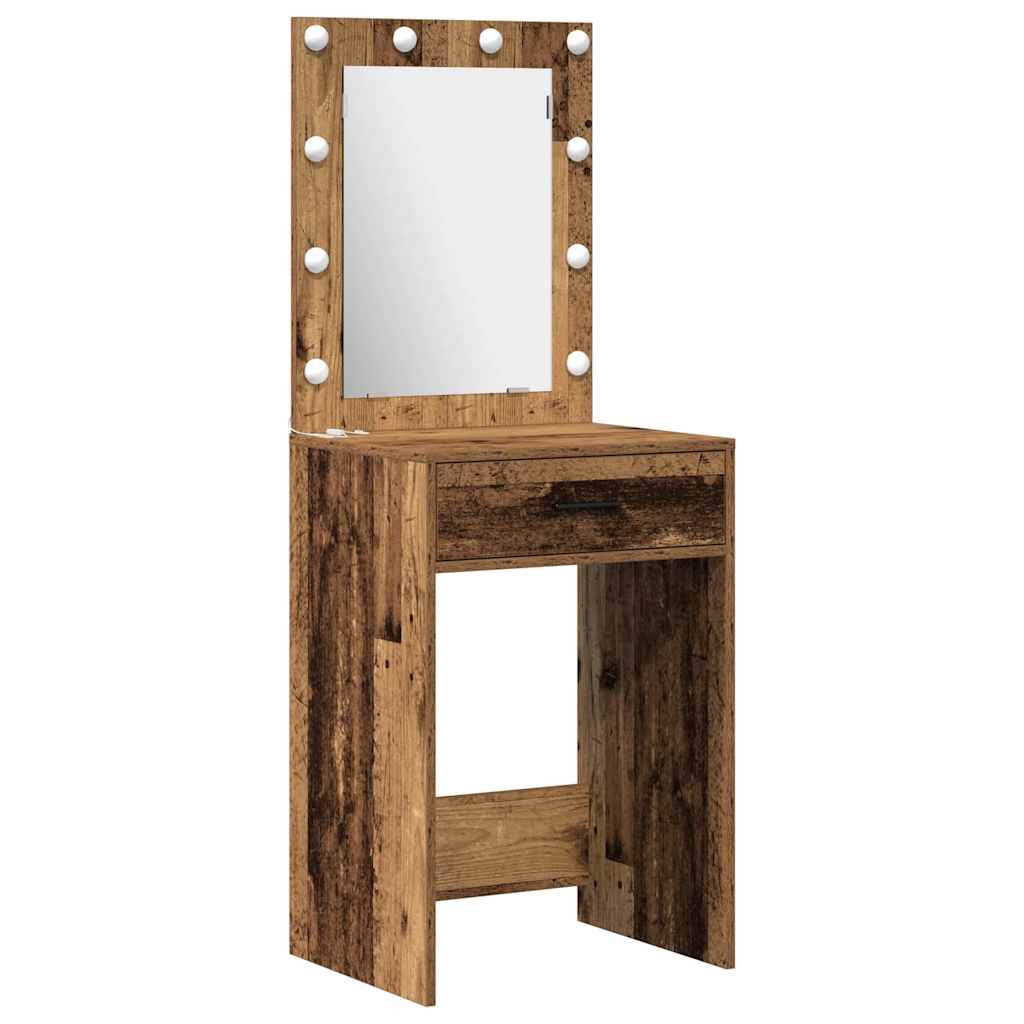 Dressing Table with Mirror Lights 3 pcs Brown Engineered wood