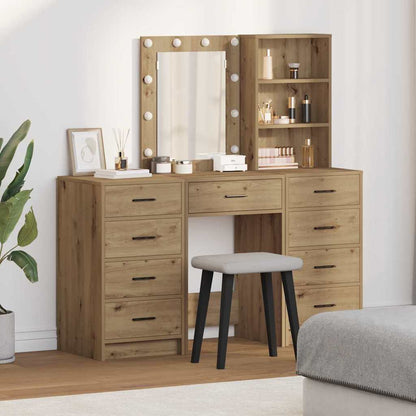 Dressing Table with Mirror Lights 3 pcs Brown Engineered wood