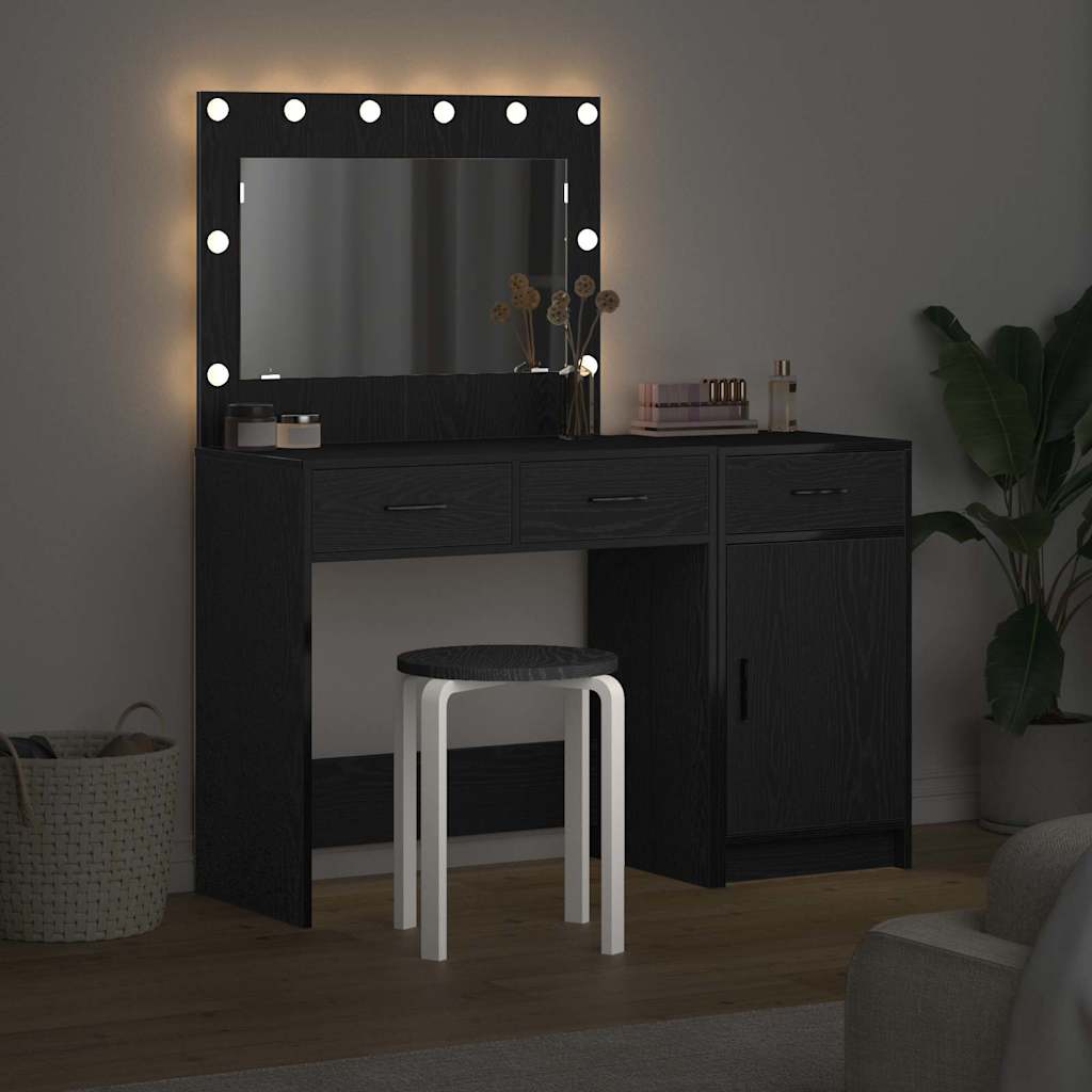 Dressing Table with Mirror Lights 2 pcs Black Engineered wood