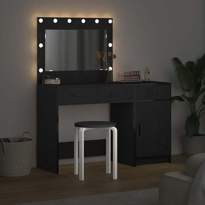 Dressing Table with Mirror Lights 2 pcs Black Engineered wood