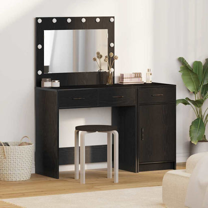 Dressing Table with Mirror Lights 2 pcs Black Engineered wood