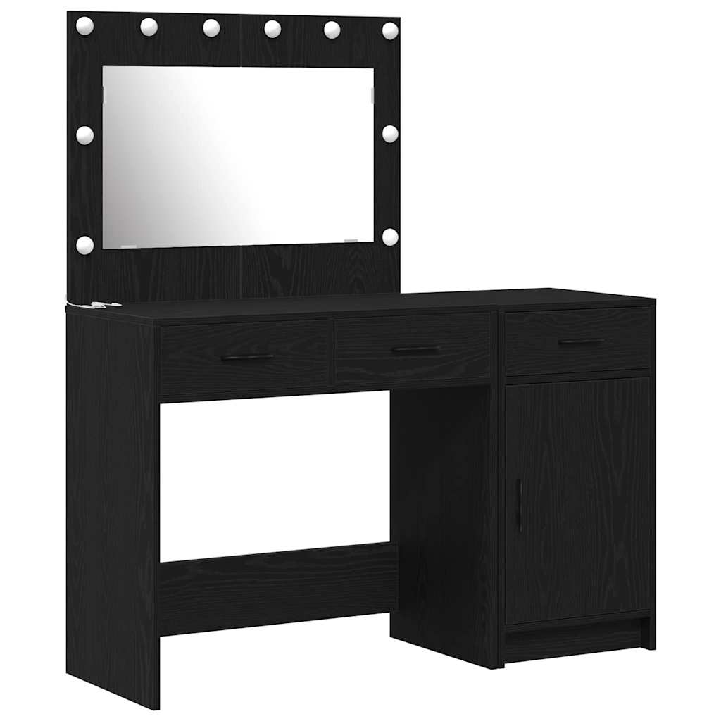 Dressing Table with Mirror Lights 2 pcs Black Engineered wood