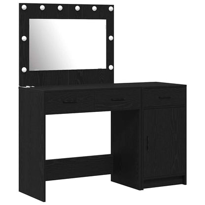 Dressing Table with Mirror Lights 2 pcs Black Engineered wood