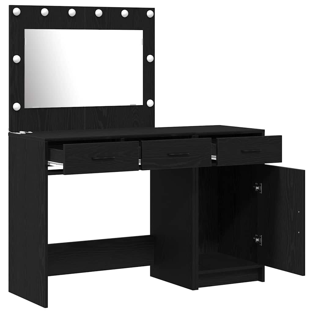 Dressing Table with Mirror Lights 2 pcs Black Engineered wood