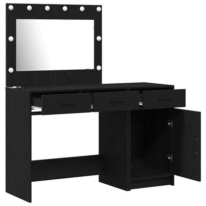 Dressing Table with Mirror Lights 2 pcs Black Engineered wood