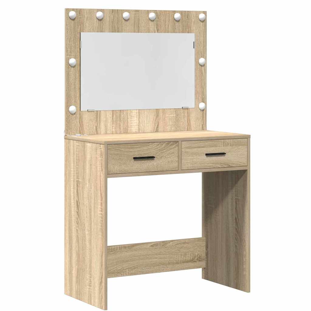 Dressing Table with Mirror Lights 2 pcs Brown Engineered wood