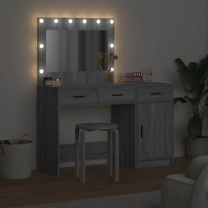 Dressing Table with Mirror Lights 2 pcs Grey Engineered wood