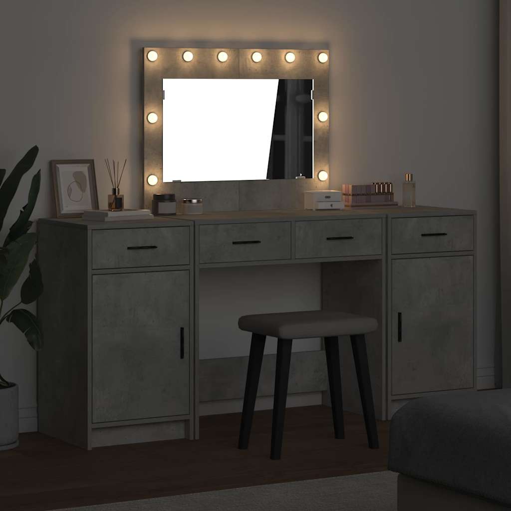 Dressing Table with Mirror Lights 3 pcs Grey Engineered Wood