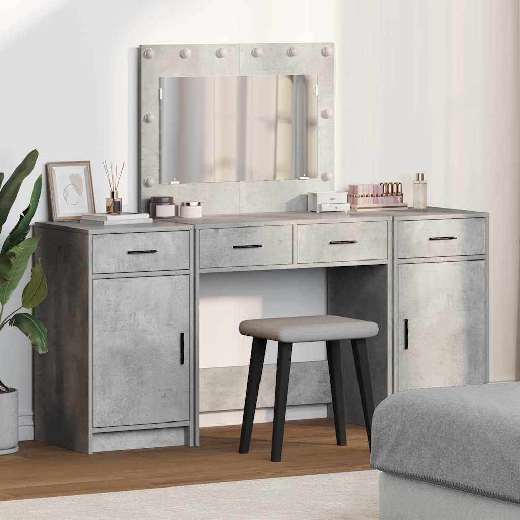 Dressing Table with Mirror Lights 3 pcs Grey Engineered Wood