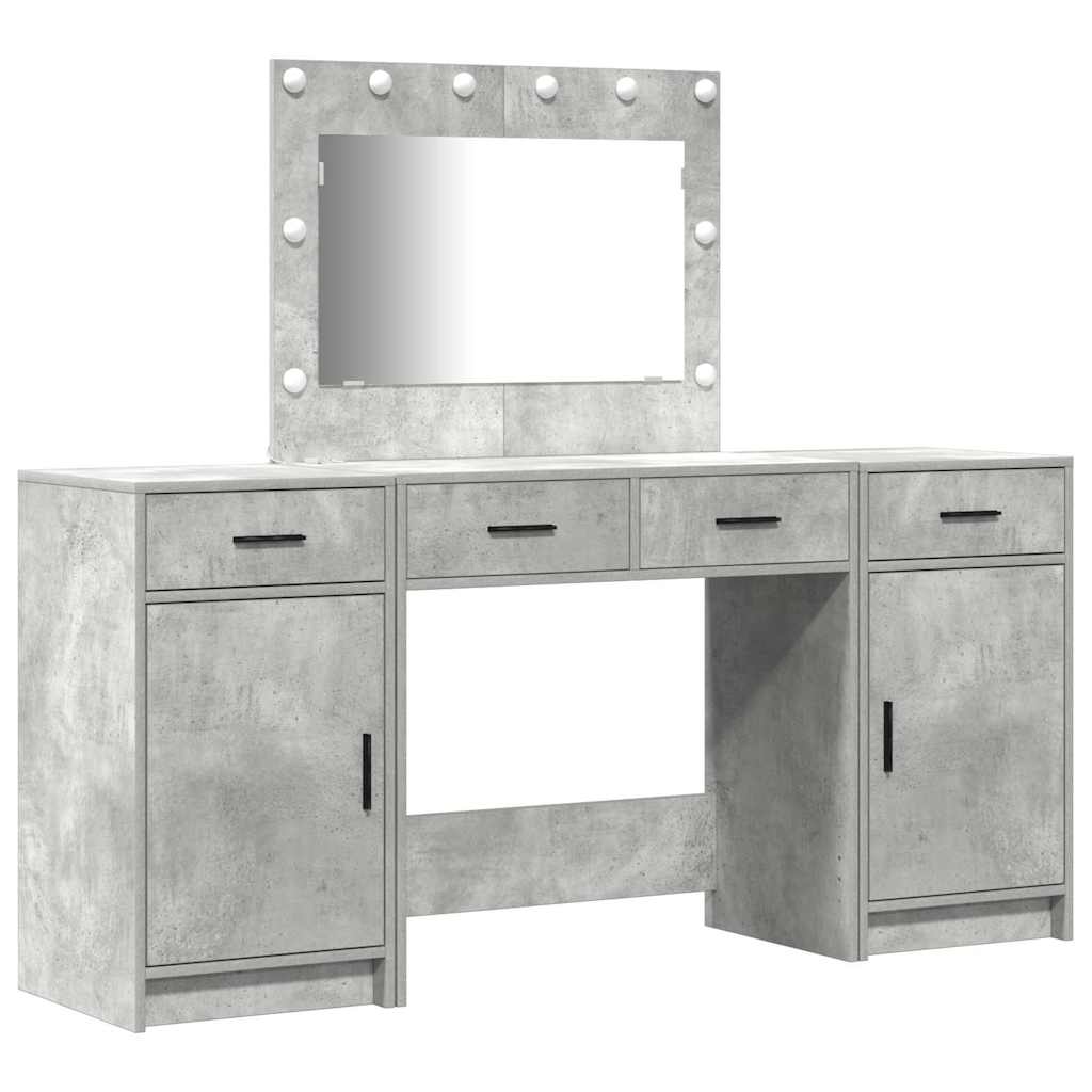 Dressing Table with Mirror Lights 3 pcs Grey Engineered Wood